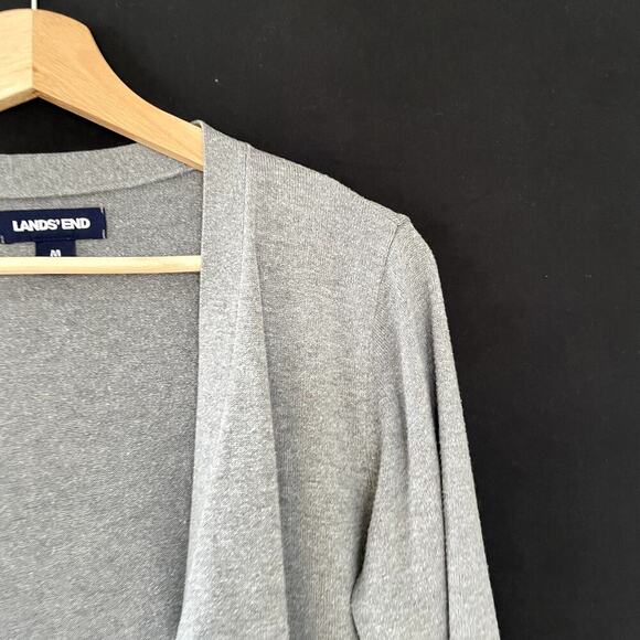 Lands' End gray knit cardigan women's size medium cotton modal sweater pockets - Picture 2 of 7